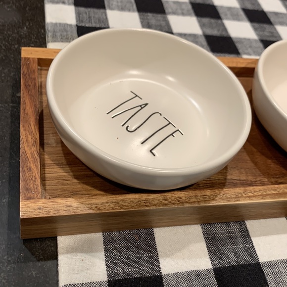 Rae Dunn "Taste, Eat, Dip" Ceramic Wood Serving Bowls Dish Tray Set - Picture 4 of 10